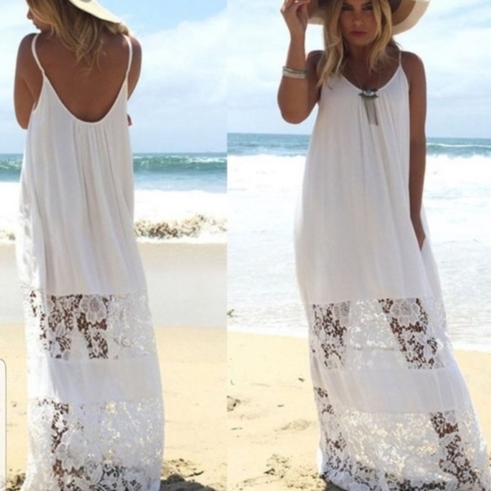 Zanzea Boho Gypsy Lacey White Coverup Dress - 14